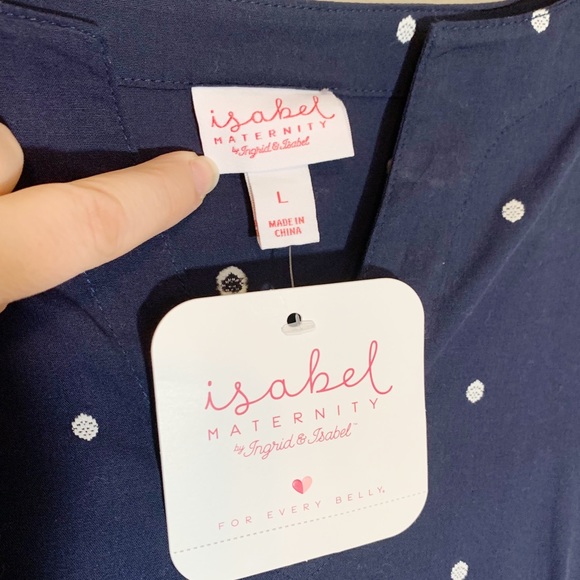 NWT Isabel Maternity (size L)Navy Polka Dot Short sleeves, keyhole ties, Top - Picture 9 of 11